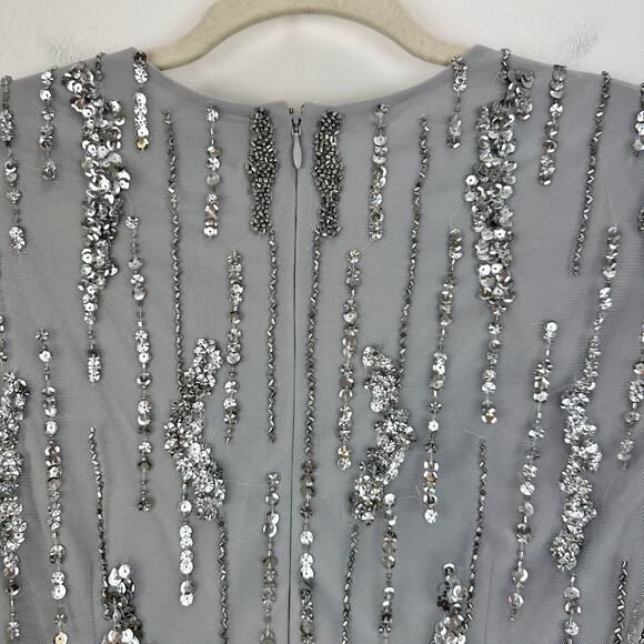 Adrianna Papell Beaded Sequin Top Silver Party Glam Festive Holiday US 2 NWT - Picture 5 of 12